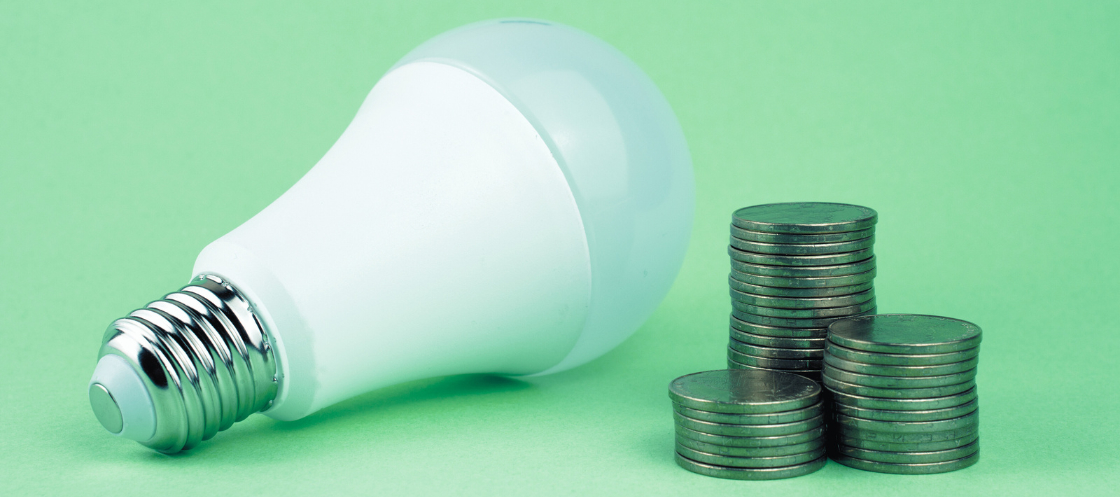 Energy savings bulb and coins